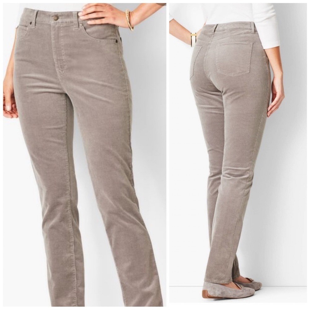 Talbots High Waist Straight Leg Corduroy Pants Women 6 Gray Taupe Classic Chic